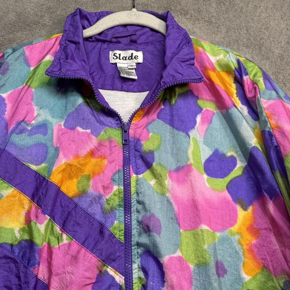 Slade Vintage 90s Purple Track Jacket Abstract Windbreaker Zip‎ Up XL